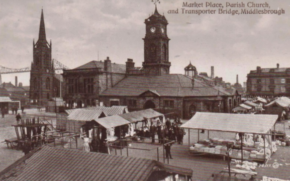 Black & White photo of middlesbrough market place in 1925