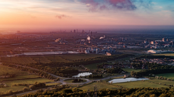 View of middlesbrough from high up with a sunset